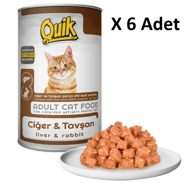 6 Adet Quik Kedi 415 gr Ciğer Tavşanlı Konserve skt: 11/2028 ürün görseli 1