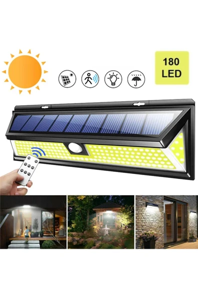Plentiful Solar 180 Led Güneş Enerjili Kumandalı 3 Modlu Duvar Lambası Su Geçirmez Garaj Bahçe Sokak ürün görseli 1