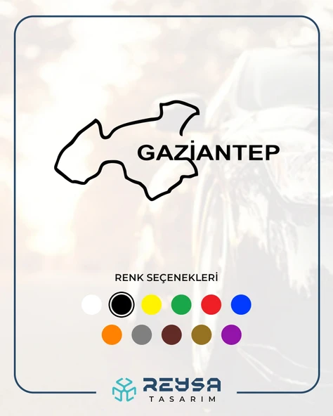 Gaziantep Harita Araba Sticker 17x17 Cm Siyah ürün görseli 1