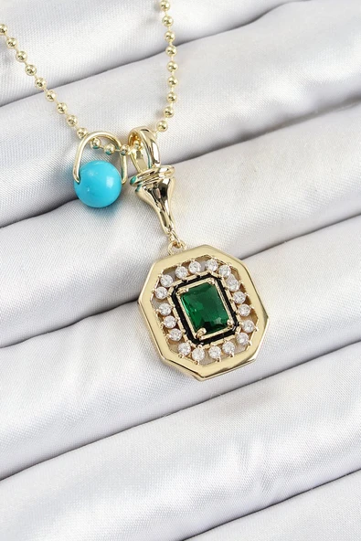 Gold Renk Pirinç Zirkon Taşlı Kadın Serenay Kolyesi - TJ-BKO10304 ürün görseli 1