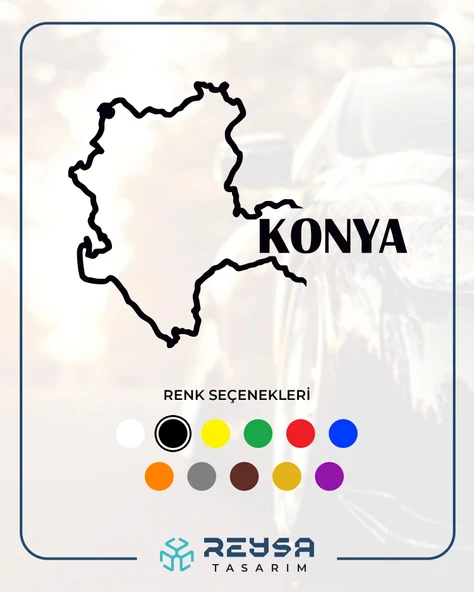 Konya Harita Araba Sticker 17x17 Cm Siyah ürün görseli 1