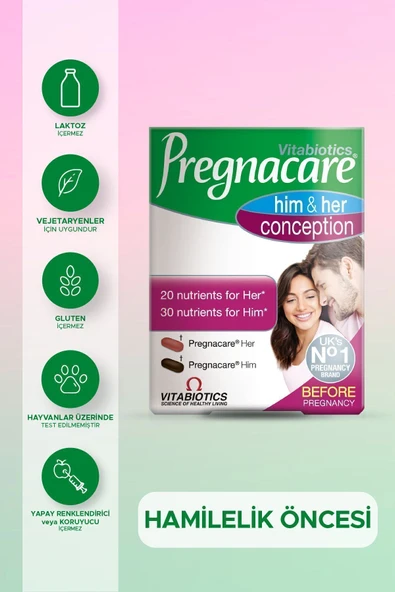 Vitabiotics Pregnacare Folik Asit,Sibirya Ginsengi,Demir,Magnezyum İçeren Hamilelik Öncesi Kadın ve Erkek Destek Vitamini ürün görseli 1