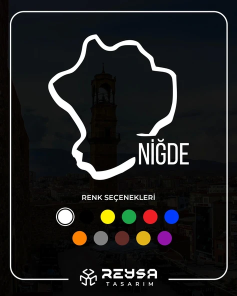Niğde Harita Araba Sticker 17x17 Cm Beyaz ürün görseli 1