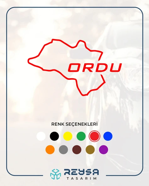 Ordu Harita Araba Sticker 17x17 Cm Kırmızı ürün görseli 1