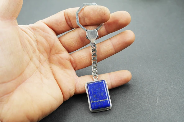 Lapis Taşlı 925 Ayara Gümüş Anahtarlık ürün görseli 1