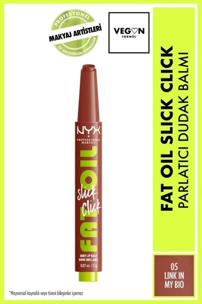 NYX Professional Makeup Fat Oil Slick Click Parlatıcı Nemlendirici Nude Tonlu Dudak Balmı - 05 Link In My Bio ürün görseli 1