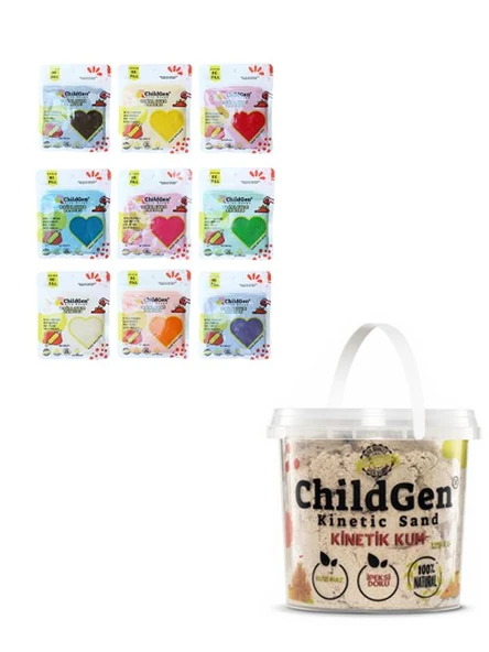 ChildGen Doğal Oyun Hamuru 9’lu - Doğarl Kinetik Kum 1 Kg Naturel ürün görseli 1