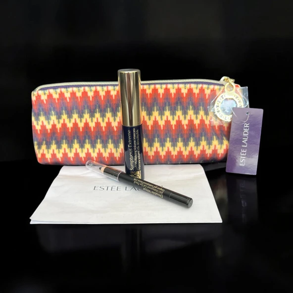 Esteelauder-Şık Makyaj Çantası Genişlik- 18 -Derinlik -8 sntim - 8 -ml -mascara + 8 ml -Göz Kalemi Tam Siyah ürün görseli 1
