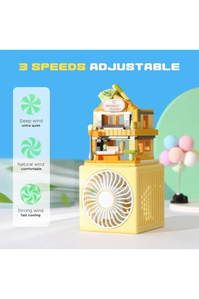 Masaüstü Blok Fan Küçük Masa Vantilatörü, USB Şarj Edilebilir Pil, 3 Hız Güçlü ürün görseli 1