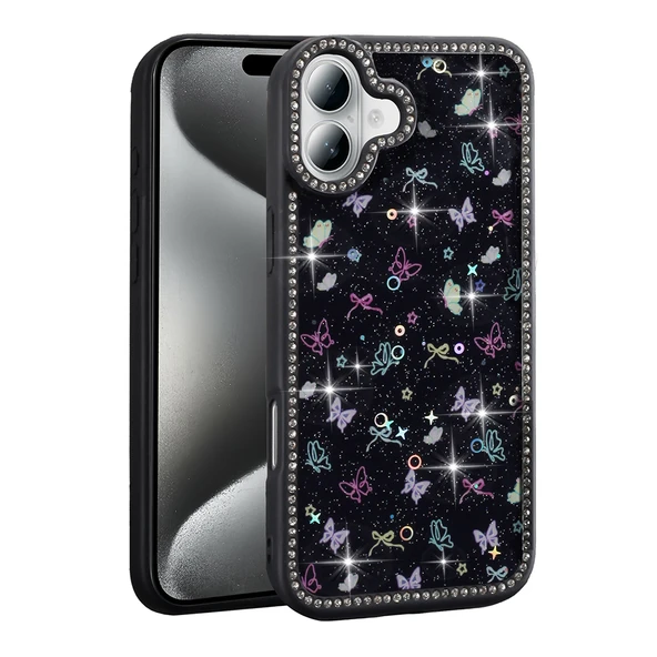 iPhone 16 Kılıf Taşlı ve Simli Tasarım Azra Kapak ürün görseli 1
