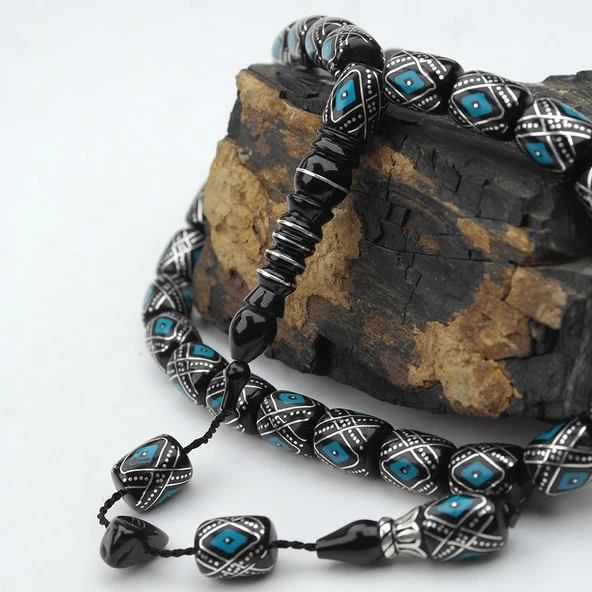 BlackCraft Oltu Taşı Mine İşlemeli Kapsül Model Tespih - Resim 11