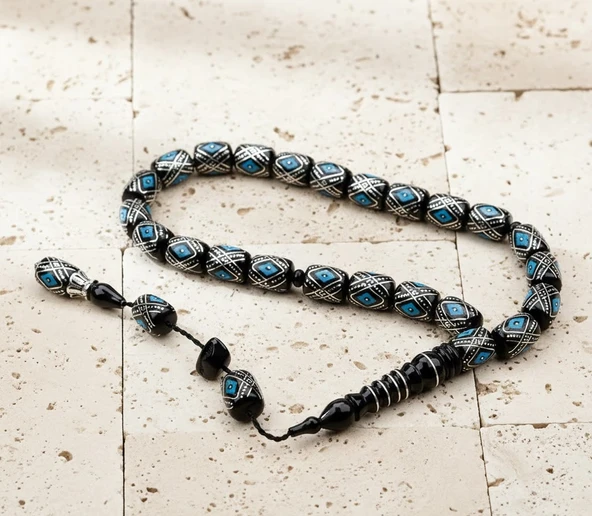 BlackCraft Oltu Taşı Mine İşlemeli Kapsül Model Tespih - Resim 3