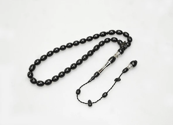 BlackCraft Oltu Taşı Gümüş İşleme Hat Yazılı Sade Tespih ürün görseli 1