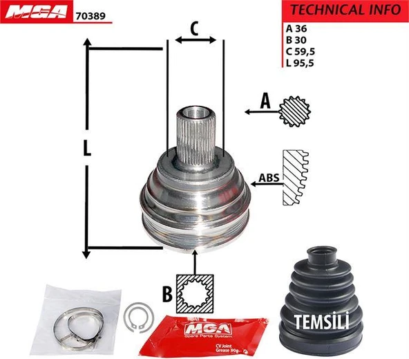 AKS KAFASI DIŞ GOLF5 / GOLF6 / JETTA / PASSAT / A3 / LEON 04-12 BGU-BSE-CAXA-BMY-BLF-BLP 1.6-1.4 TSİ-1.6 FSİ36×30X59.5 X95.5 VEKA AD-1032 ürün görseli 1