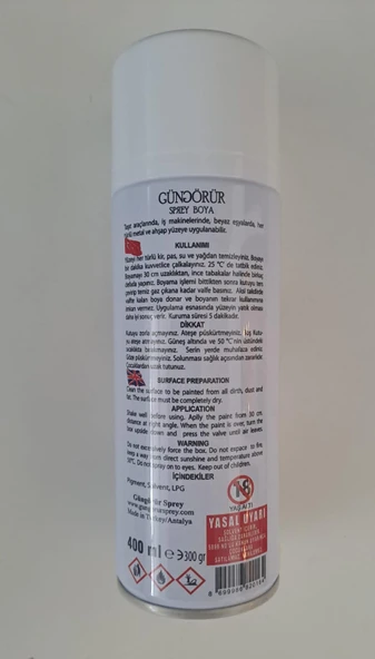 GÜNGÖRÜR SPREY BOYA 400 ml - BEYAZ - Resim 2