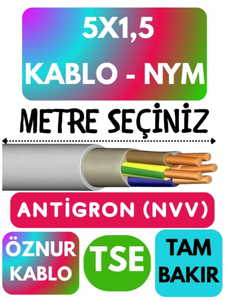 Öznur 5X1,5 ANTİGRON (NYM) Kablo (Gri) Metre Seçenekli ürün görseli 1