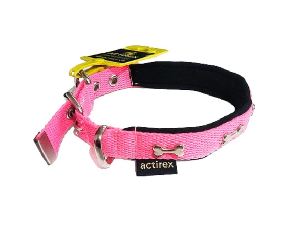 Actirex Neon Yumuşak Doku Kemik Desenli Köpek Boyun Tasma Pink Small 2.5x52cm ürün görseli 1