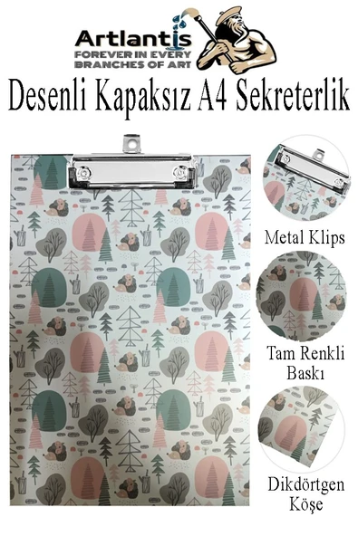 Desenli Sekreterlik Kapaksız A4 1 Adet Renkli A4 Kapaksız Sekreterlik Klipsli Metal Mekanizmalı 80 Yaprak Kapasiteli ürün görseli 1
