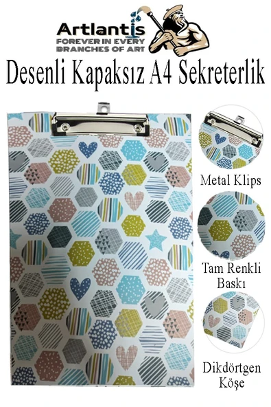 Desenli Sekreterlik Kapaksız A4 1 Adet Renkli Desenli A4 Kapaksız Sekreterlik Klipsli Metal Mekanizmalı 80 Yaprak Kapasiteli ürün görseli 1