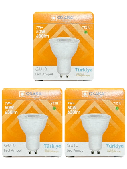 (3 Adet) Osaka 7W Yeşil Işık GU10 Duylu Led Çanak Ampul ürün görseli 1