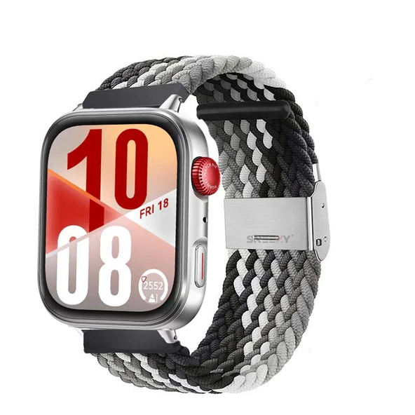 Huawei Watch Fit 4 Fit 4 Pro İle Uyumlu Metal Klipsli Solo Fiberlink Yumuşak Kumaş Örgü Kordon  Siyah Beyaz ürün görseli 1
