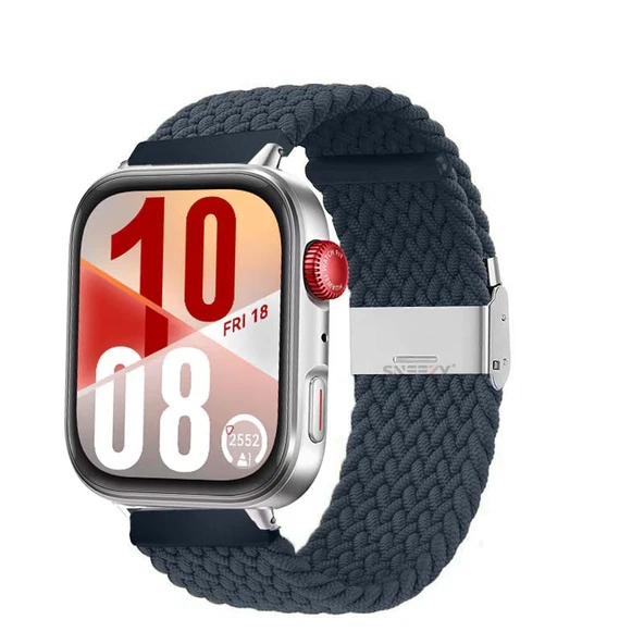 Huawei Watch Fit 4 Fit 4 Pro İle Uyumlu Metal Klipsli Solo Fiberlink Yumuşak Kumaş Örgü Kordon  Mavi Koyu ürün görseli 1