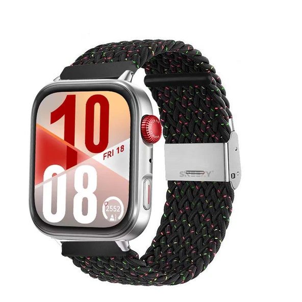 Huawei Watch Fit 4 Fit 4 Pro İle Uyumlu Metal Klipsli Solo Fiberlink Yumuşak Kumaş Örgü Kordon  Siyah Gökkuşağı ürün görseli 1