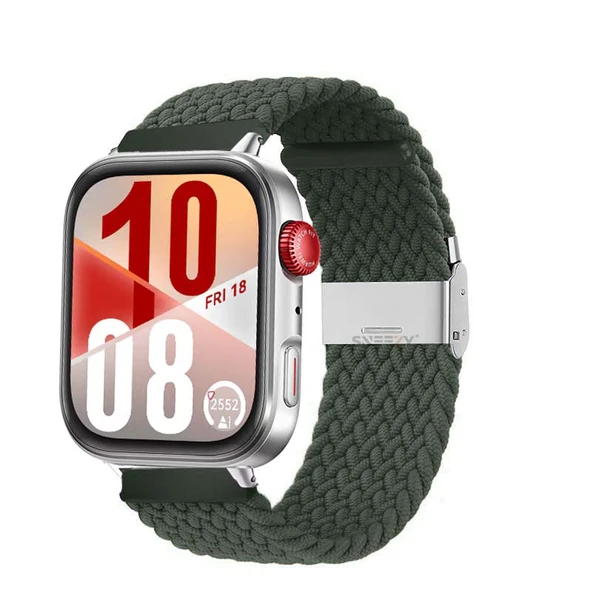 Huawei Watch Fit 4 Fit 4 Pro İle Uyumlu Metal Klipsli Solo Fiberlink Yumuşak Kumaş Örgü Kordon  Haki ürün görseli 1