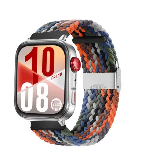 Huawei Watch Fit 4 Fit 4 Pro İle Uyumlu Metal Klipsli Solo Fiberlink Yumuşak Kumaş Örgü Kordon  Turuncu Siyah ürün görseli 1