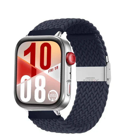 Huawei Watch Fit 4 Fit 4 Pro İle Uyumlu Metal Klipsli Solo Fiberlink Yumuşak Kumaş Örgü Kordon  Lacivert ürün görseli 1