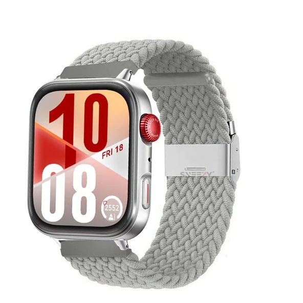 Huawei Watch Fit 4 Fit 4 Pro İle Uyumlu Metal Klipsli Solo Fiberlink Yumuşak Kumaş Örgü Kordon  Gri ürün görseli 1