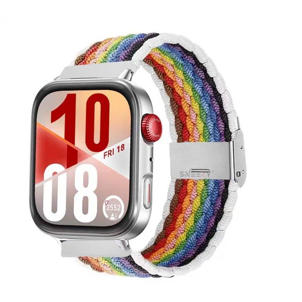 Huawei Watch Fit 4 Fit 4 Pro İle Uyumlu Metal Klipsli Solo Fiberlink Yumuşak Kumaş Örgü Kordon  Beyaz Gökkuşağı ürün görseli 1