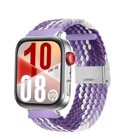 Huawei Watch Fit 4 Fit 4 Pro İle Uyumlu Metal Klipsli Solo Fiberlink Yumuşak Kumaş Örgü Kordon  Lila Beyaz ürün görseli 1