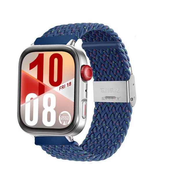 Huawei Watch Fit 4 Fit 4 Pro İle Uyumlu Metal Klipsli Solo Fiberlink Yumuşak Kumaş Örgü Kordon  Mavi Gökkuşağı ürün görseli 1