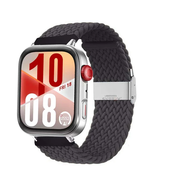 Huawei Watch Fit 4 Fit 4 Pro İle Uyumlu Metal Klipsli Solo Fiberlink Yumuşak Kumaş Örgü Kordon  Füme ürün görseli 1