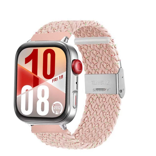 Huawei Watch Fit 4 Fit 4 Pro İle Uyumlu Metal Klipsli Solo Fiberlink Yumuşak Kumaş Örgü Kordon  Pudra ürün görseli 1