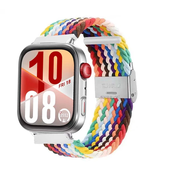 Huawei Watch Fit 4 Fit 4 Pro İle Uyumlu Metal Klipsli Solo Fiberlink Yumuşak Kumaş Örgü Kordon  Gökkuşağı ürün görseli 1