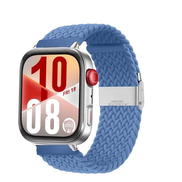 Huawei Watch Fit 4 Fit 4 Pro İle Uyumlu Metal Klipsli Solo Fiberlink Yumuşak Kumaş Örgü Kordon  Açık Mavi ürün görseli 1