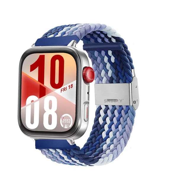 Huawei Watch Fit 4 Fit 4 Pro İle Uyumlu Metal Klipsli Solo Fiberlink Yumuşak Kumaş Örgü Kordon  Mavi Beyaz ürün görseli 1