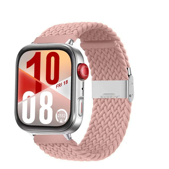 Huawei Watch Fit 4 Fit 4 Pro İle Uyumlu Metal Klipsli Solo Fiberlink Yumuşak Kumaş Örgü Kordon  Pembe ürün görseli 1
