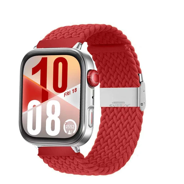 Huawei Watch Fit 4 Fit 4 Pro İle Uyumlu Metal Klipsli Solo Fiberlink Yumuşak Kumaş Örgü Kordon  Kırmızı ürün görseli 1