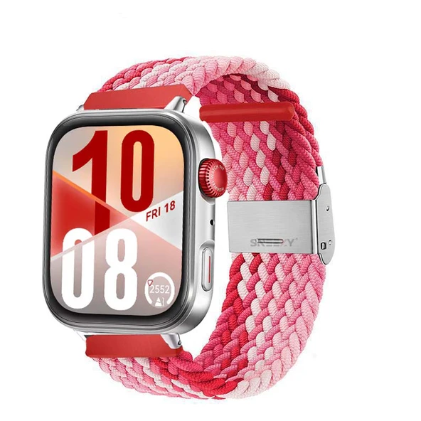 Huawei Watch Fit 4 Fit 4 Pro İle Uyumlu Metal Klipsli Solo Fiberlink Yumuşak Kumaş Örgü Kordon  Kırmızı Beyaz ürün görseli 1