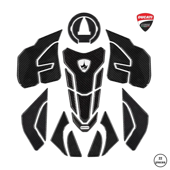 Grippatch Ducati Panigale, Streetfighter, V4, V4S 2018-2024 ile Uyumlu Kaydırmaz 6D Karbon 22 Parça Tank Pad Seti GC12 ürün görseli 1