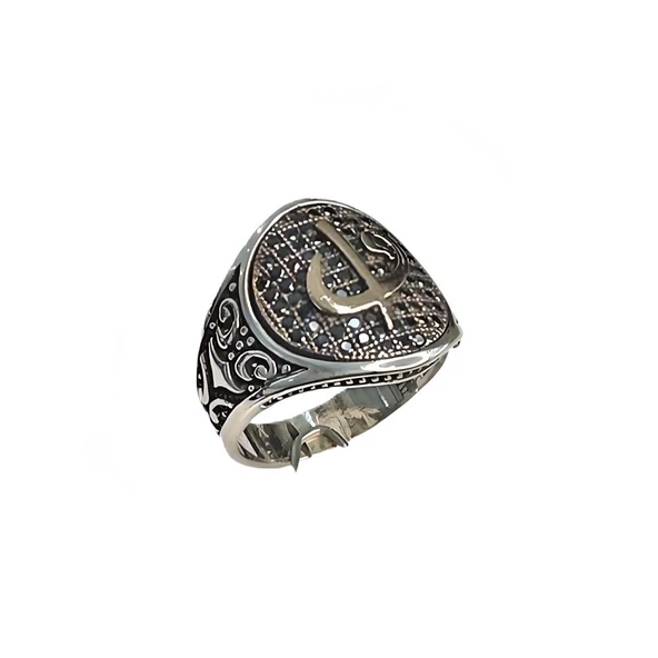 Zirkon Taşlı Elif_Vav Figürlü Gümüş Yüzük 250057151G15Y ürün görseli 1