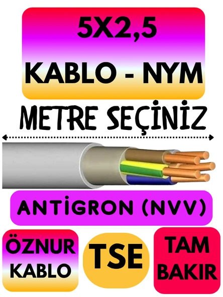 Öznur 5X2,5 ANTİGRON (NYM) Kablo (Gri) Metre Seçenekli ürün görseli 1