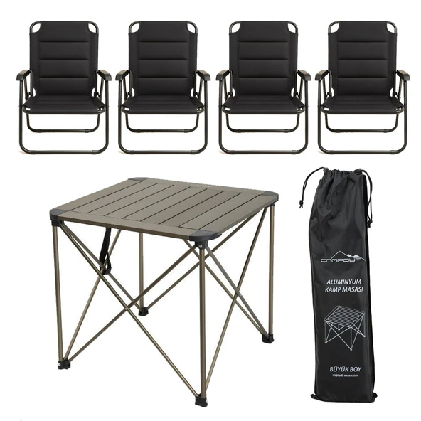 YekOutdoor Katlanabilir Büyük Alüminyum Kamp Masası ve 4 Kişilik Konforlu Kamp Sandalyesi Seti ürün görseli 1