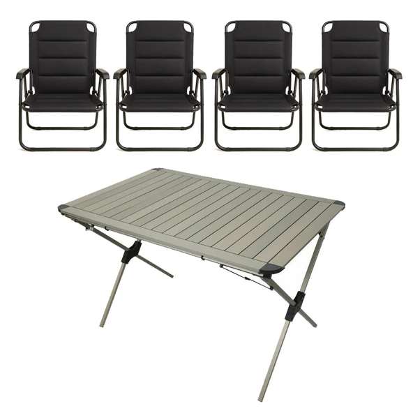 YekOutdoor Katlanabilir Alüminyum Kamp Masası ve 4 Kişilik Konforlu Kamp Sandalyesi Seti ürün görseli 1