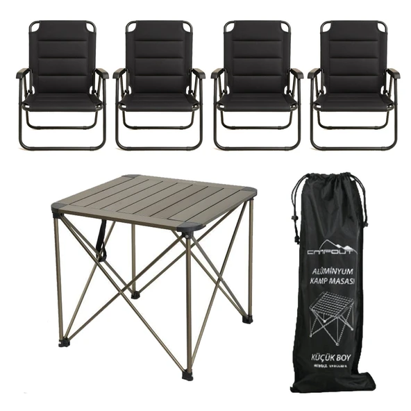 YekOutdoor Katlanabilir Küçük Alüminyum Kamp Masası ve 4 Kişilik Konforlu Kamp Sandalyesi Seti ürün görseli 1