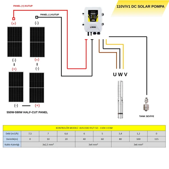 Hegel 110 Volt 13,5 Amper V1 DC Solar Dalgıç Pompa ürün görseli 1