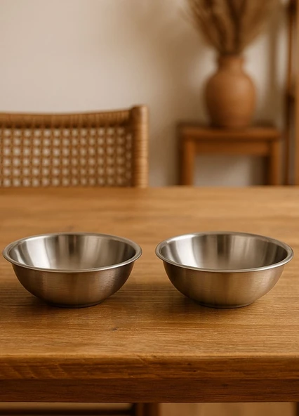 2'li Set Sağlıklı Paslanmaz Çelik Kase - Çok Yönlü Çorba, Salata ve Meyve Kabı 350 ml No 1 ürün görseli 1